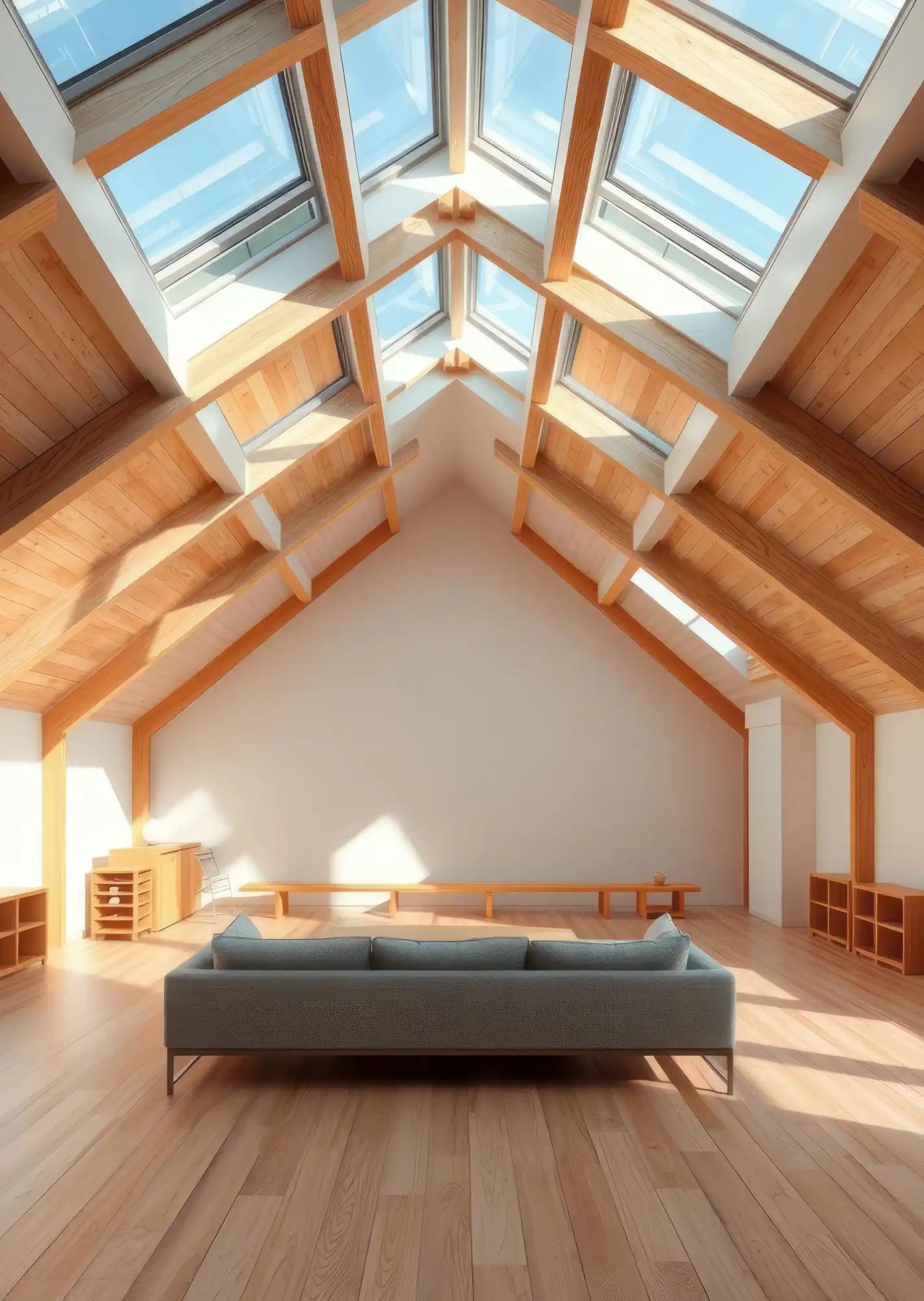 loft conversion with wooden beams
